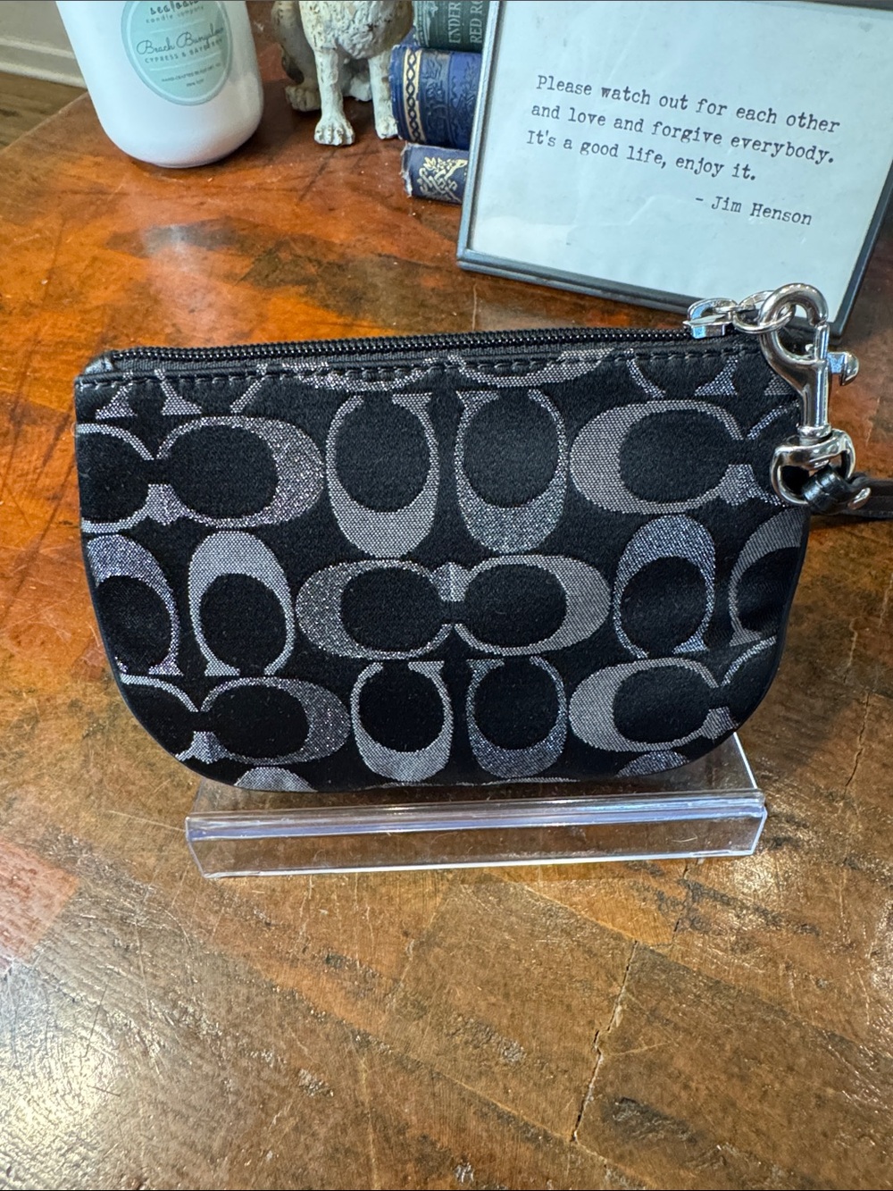 Coach Black and Gray Signature Wristlet - Picture 5 of 9